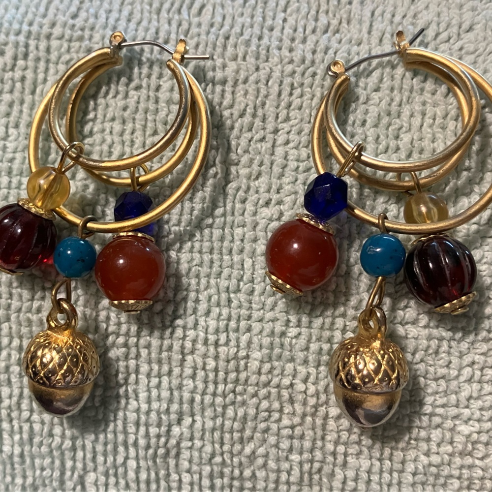 Elegant Gold and Multicolor Beaded Hoop Earrings